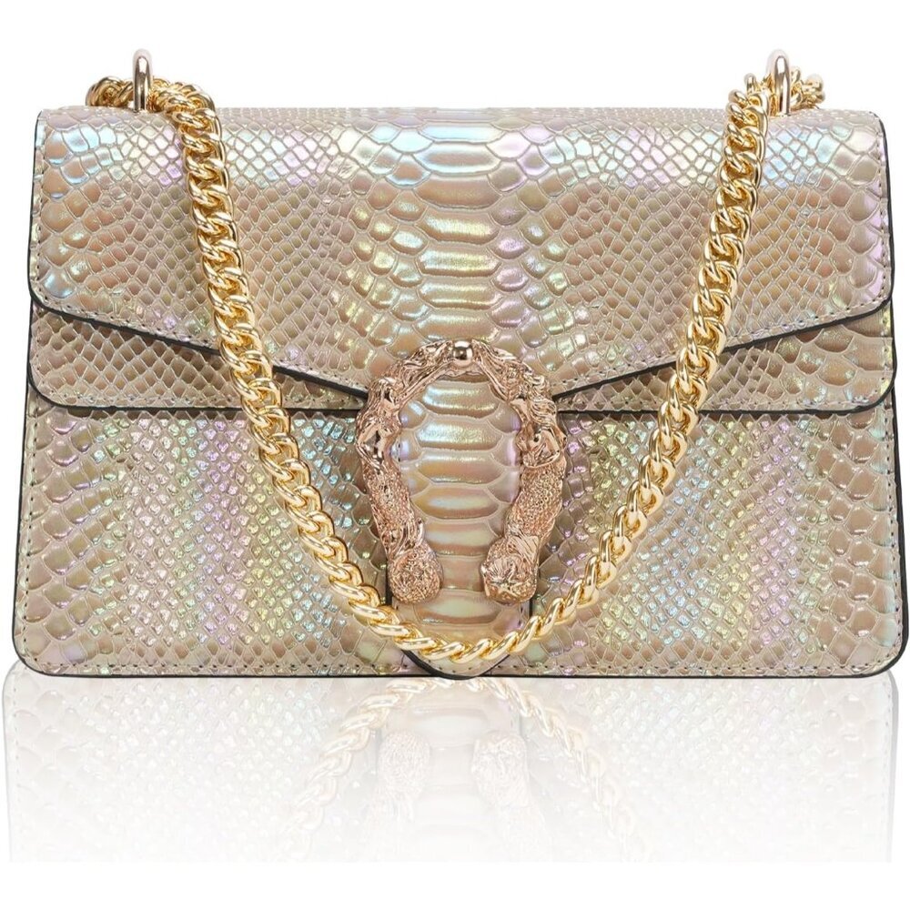 ⚡ Women's Rainbow Tan Snake Vegan Leather Print Casual Satchel Crossbody Handbag